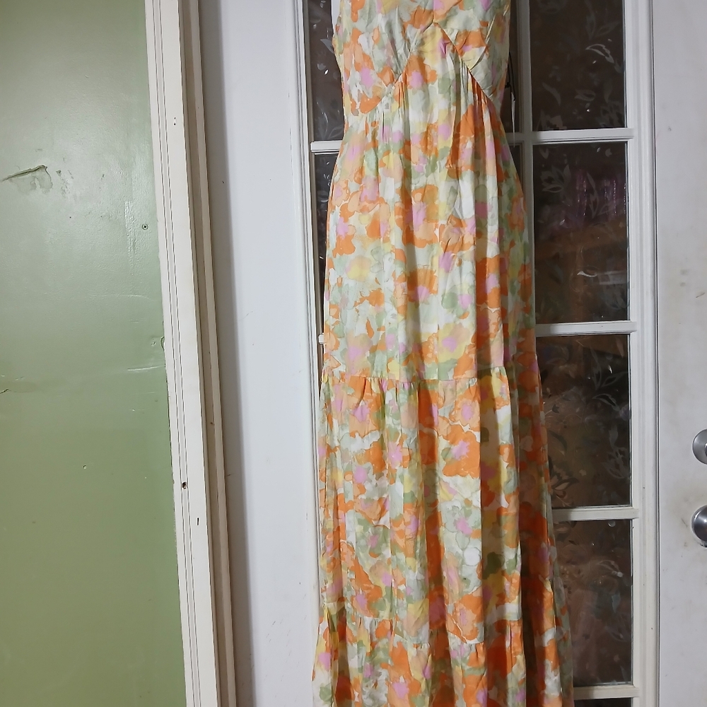 Japna Maxi Dress Sundress Ruffled Hem Smocked 100% Rayon Size Small Bohemian